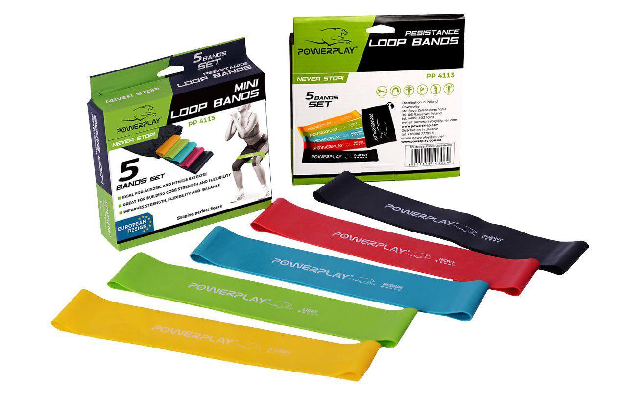 Резинки для фітнесу PowerPlay 4113 Mini Power Band Set набір із 5 шт. (від 1 до 20 кг)