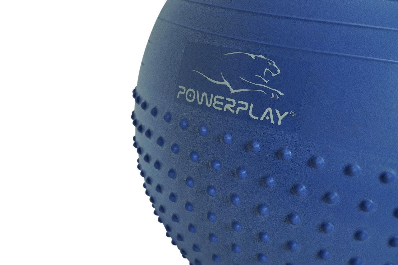 М’яч для фітнесу (фітбол) напівмасажний PowerPlay 4003 Ø65 cm Gymball Синій + помпа