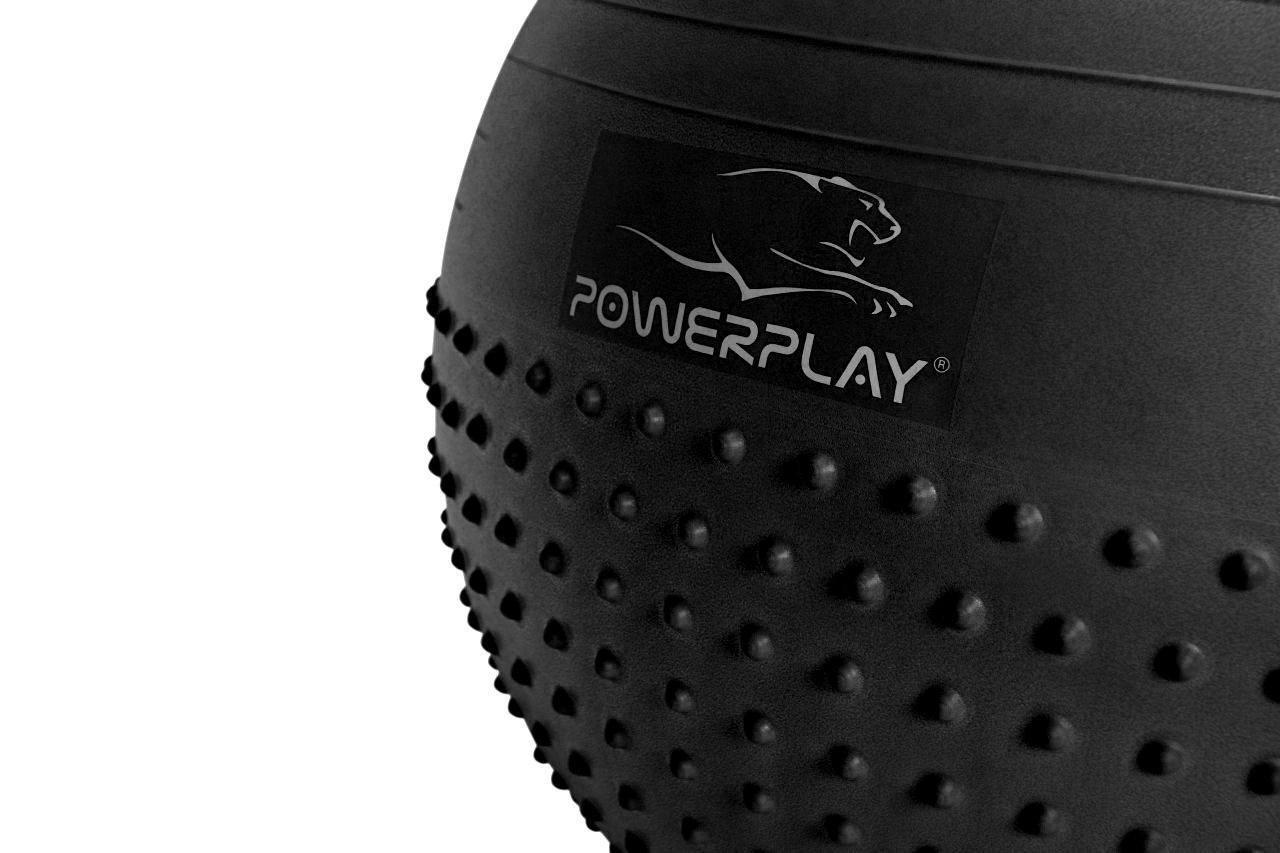 М’яч для фітнесу (фітбол) напівмасажний PowerPlay 4003 Ø75 cm Gymball Темно-сірий + помпа