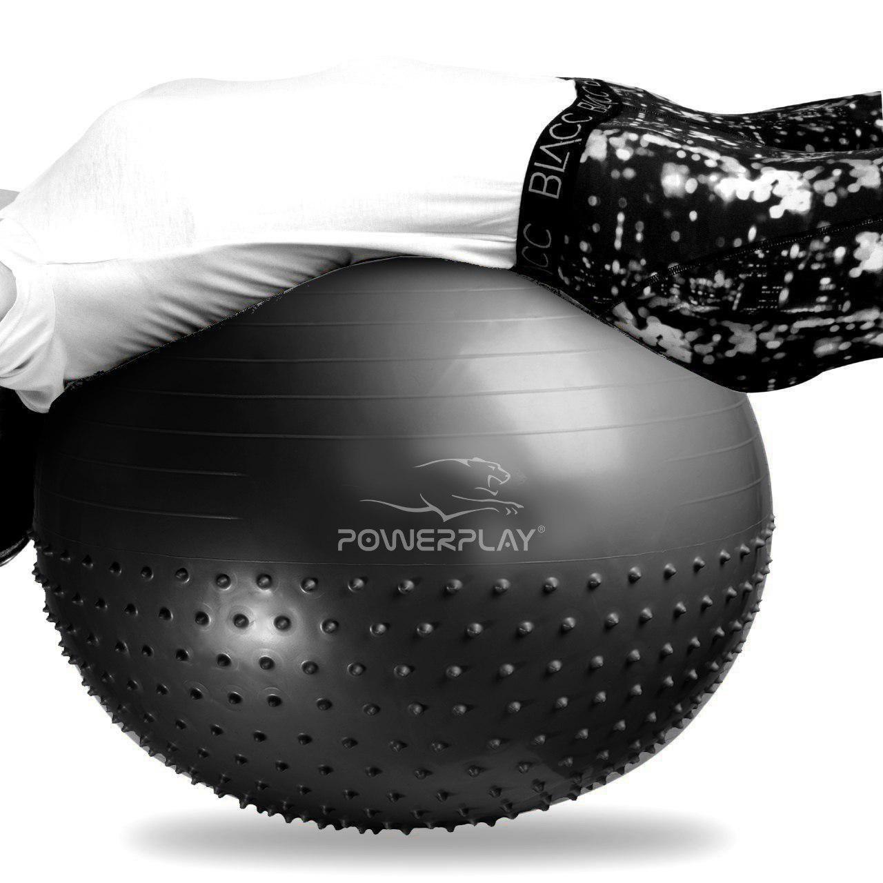 М’яч для фітнесу (фітбол) напівмасажний PowerPlay 4003 Ø75 cm Gymball Темно-сірий + помпа