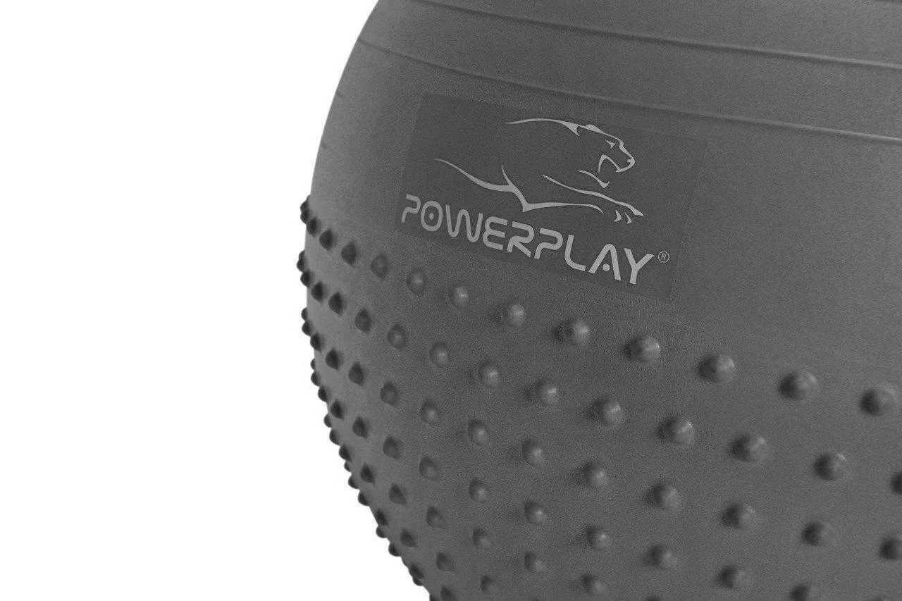М’яч для фітнесу (фітбол) напівмасажний PowerPlay 4003 Ø65 cm Gymball Сірий + помпа