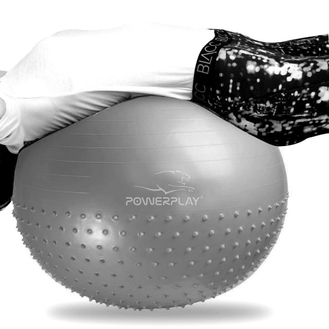 М’яч для фітнесу (фітбол) напівмасажний PowerPlay 4003 Ø65 cm Gymball Сірий + помпа