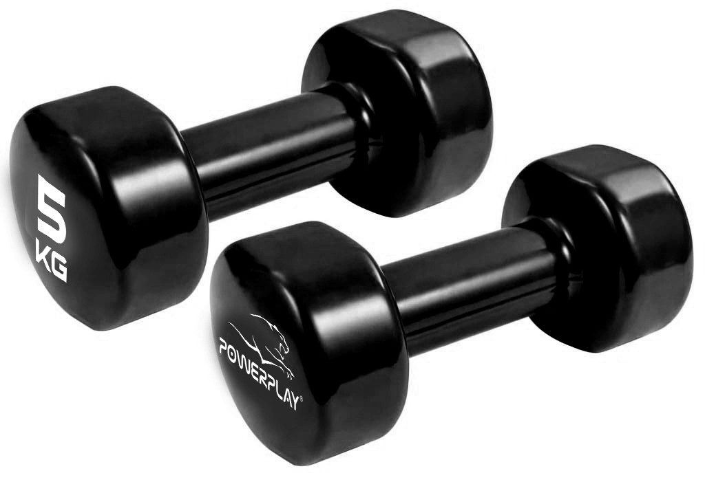 Гантелі вінілові PowerPlay 4125 Achilles 2*5 кг. Чорні (пара – 2шт.)