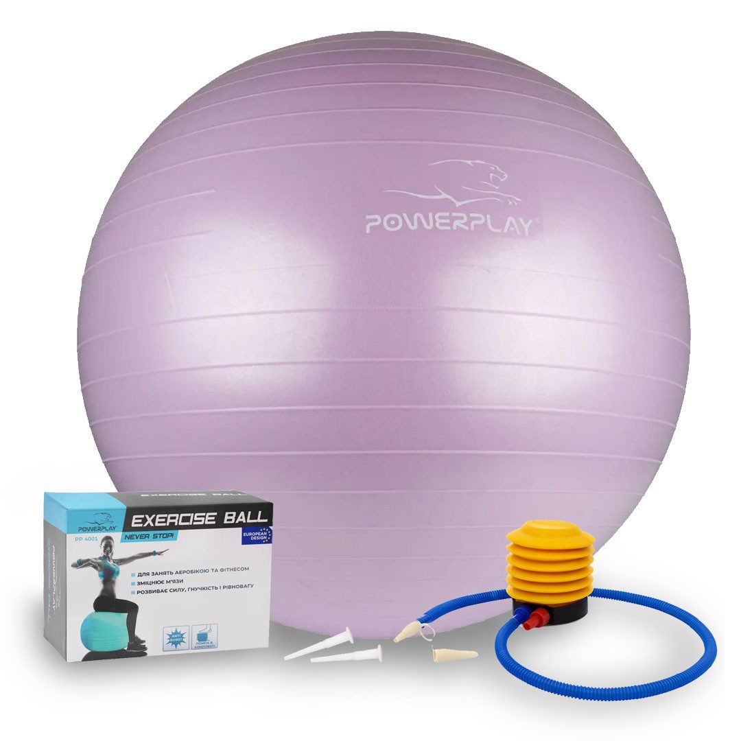 М’яч для фітнесу (фітбол) PowerPlay 4001 Ø65 cm Gymball Ліловий + помпа
