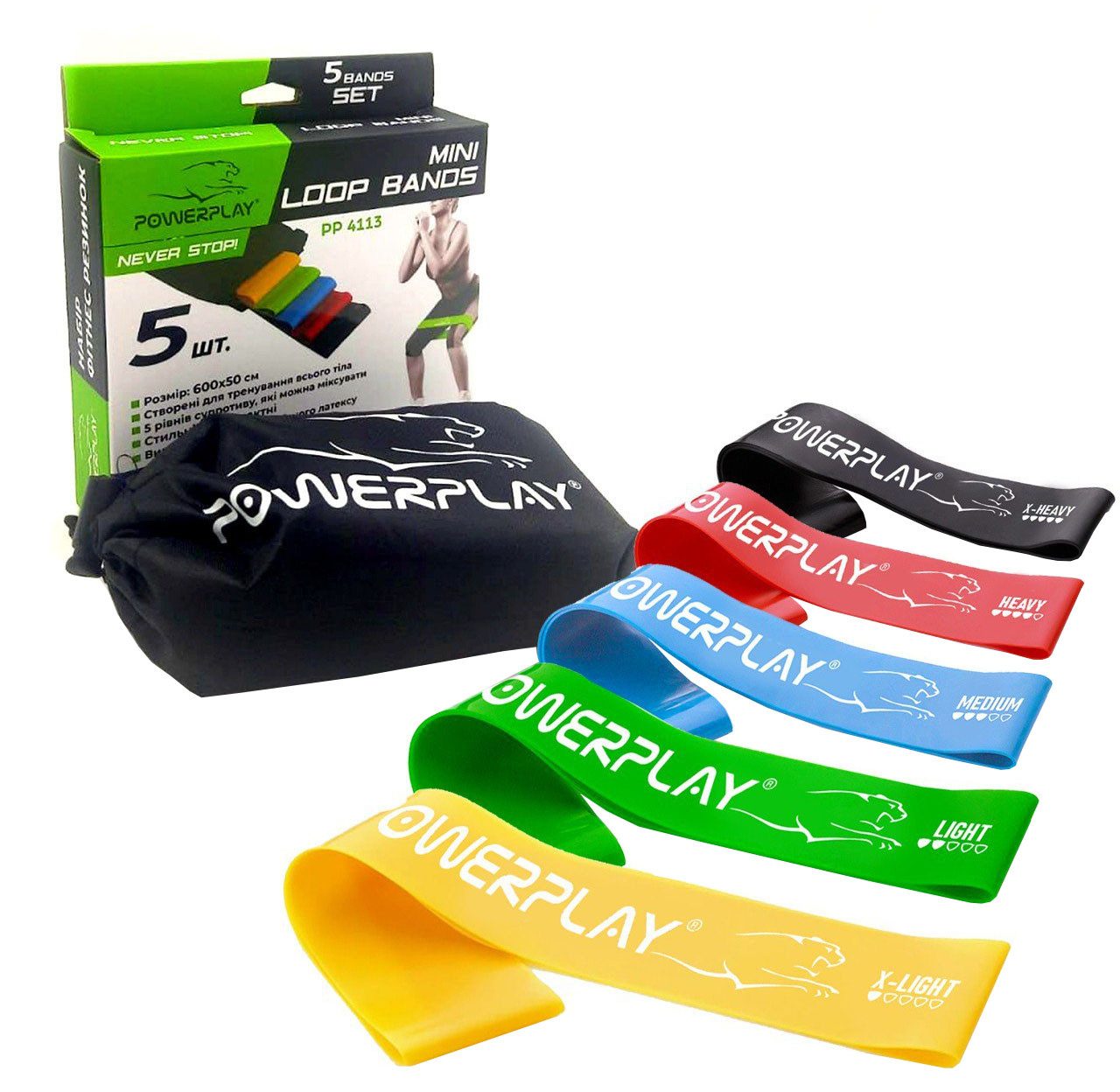 Резинки для фітнесу PowerPlay 4113 Mini Power Band Set набір із 5 шт. (від 1 до 20 кг)