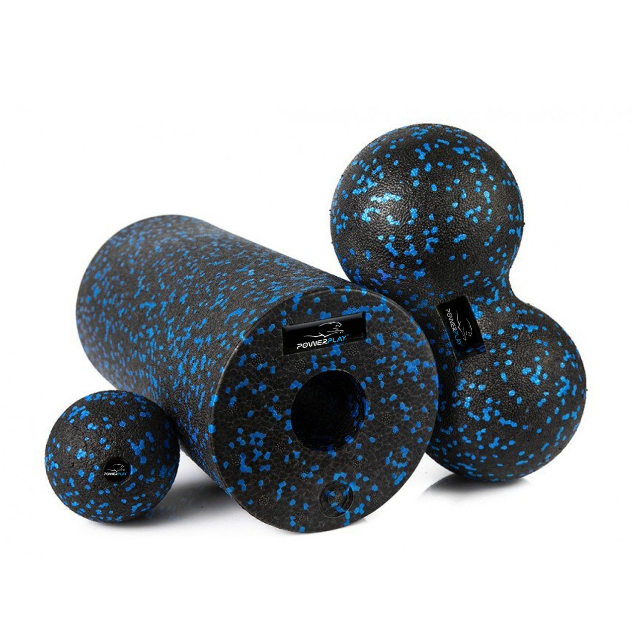Набір для йоги PowerPlay PP_4008 EPP Foam Roller Set роллер + 2 масажні м’ячі Чорно-синій
