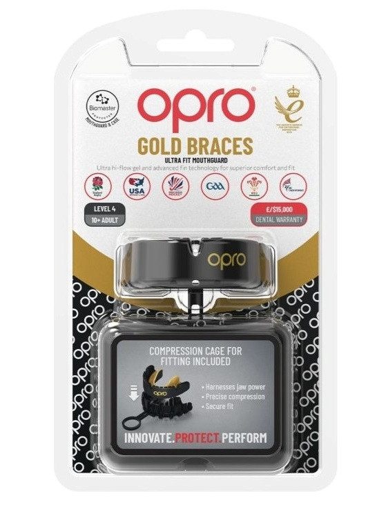 Капа OPRO Gold Braces під брекети доросла (вік 11+) Blackl/Gold (art.102506001)