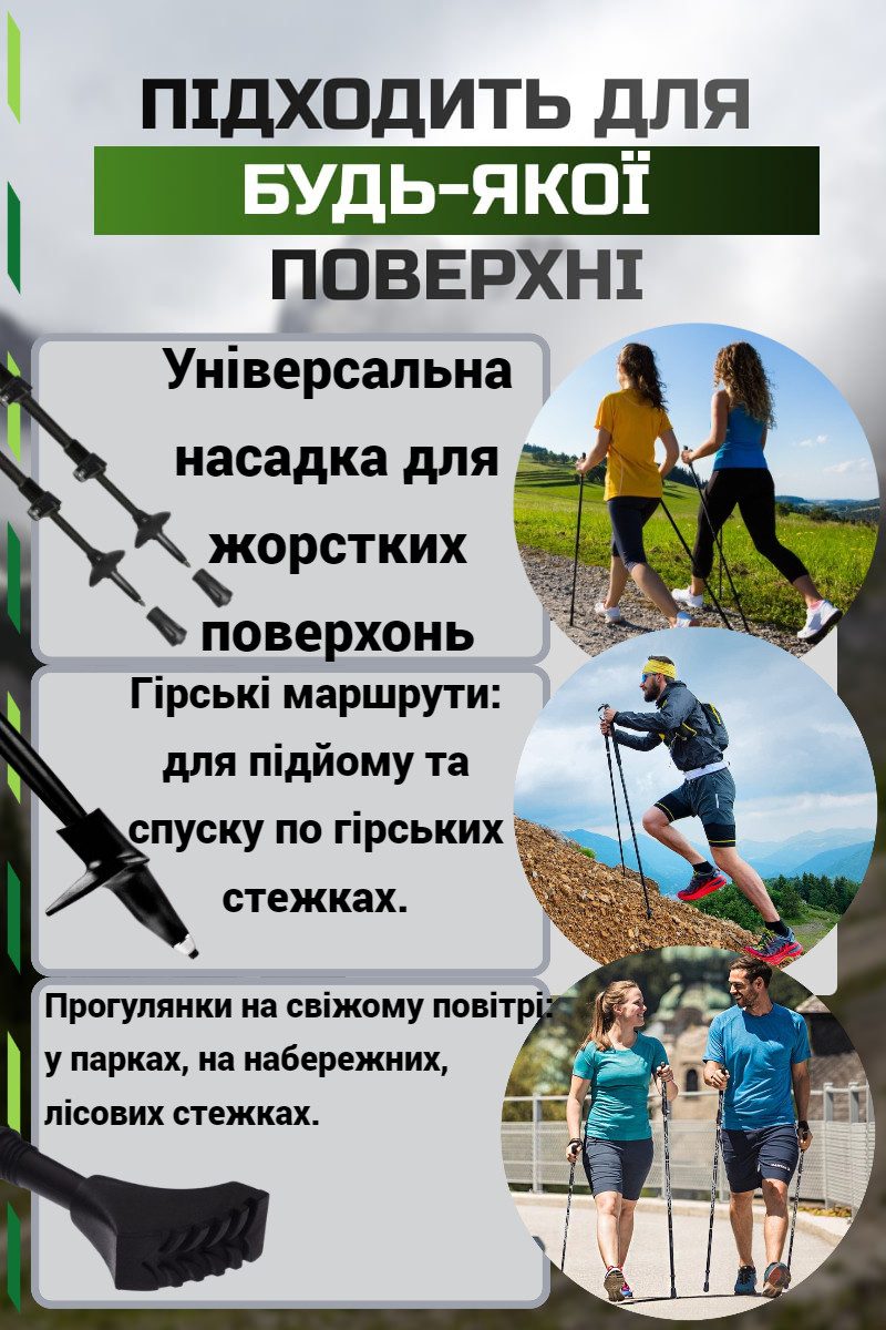 Палиці для скандинавської ходьби PowerPlay 9108 Sisu Black/Gold 80-135 см (пара) + 2-ві пари чобітків + чохол