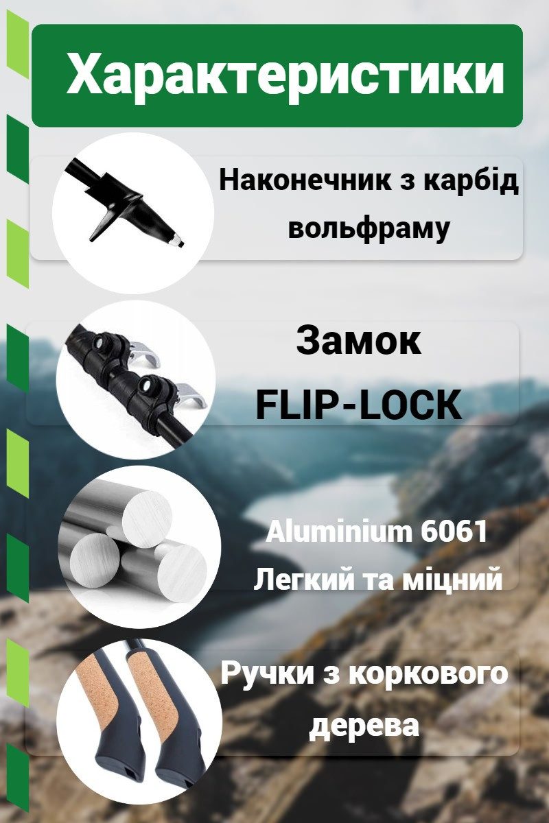 Палиці для скандинавської ходьби PowerPlay 9111 Lykke Black/White 80-135 см (пара) + 2-ві пари чобітків +