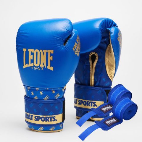 Боксерські рукавиці Leone GN220 DNA Blue 16 унцій (бинти 4 м. в комплекті)