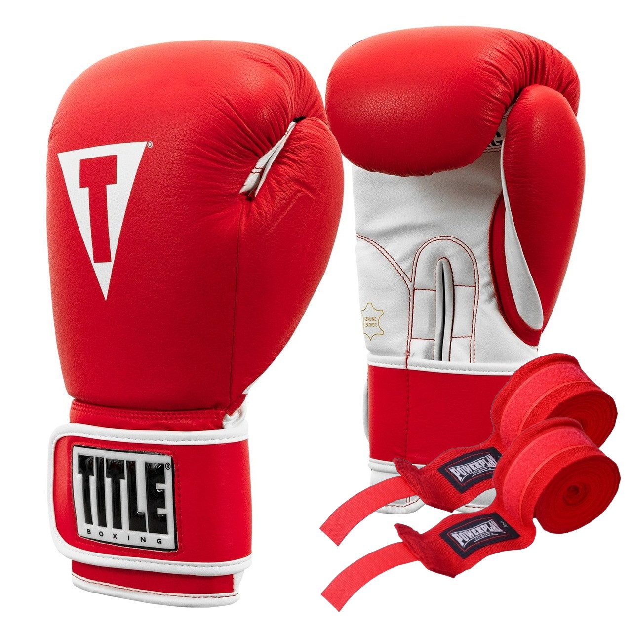 Боксерські рукавиці TITLE Boxing Pro Style Leather Gloves3.0 Red/White 14 oz (бинти 4м. в комплекті)