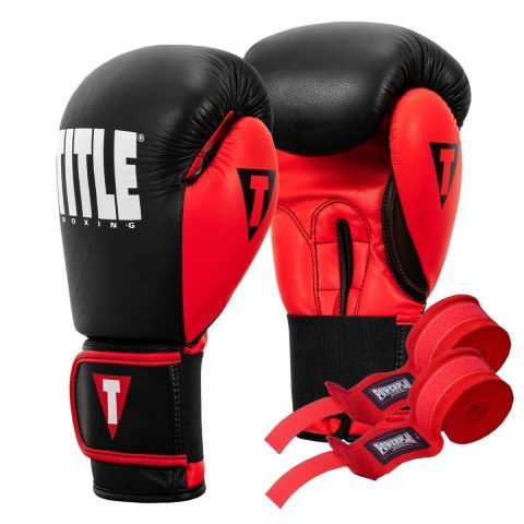 Боксерські рукавиці TITLE Boxing Dynamic Strike Black/Red 14 oz (бинти 4м. в комплекті)