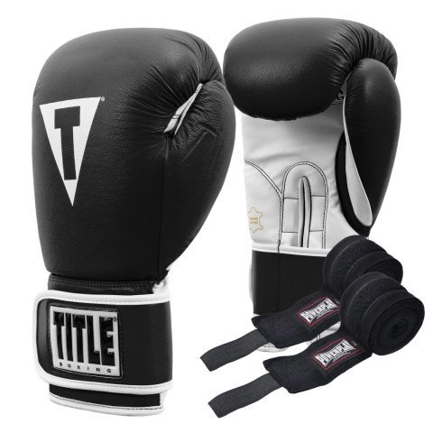 Боксерські рукавиці TITLE Boxing Pro Style Leather Gloves3.0 Black/White 14 oz (бинти 4м. в комплекті)