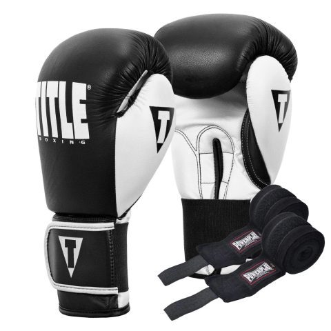 Боксерські рукавиці TITLE Boxing Dynamic Strike Black/White 14 oz (бинти 4м. в комплекті)