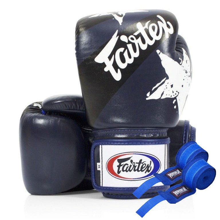 Боксерські рукавиці Fairtex BGV1 Nation Print Blue 12 унцій (бинти в комплекті)