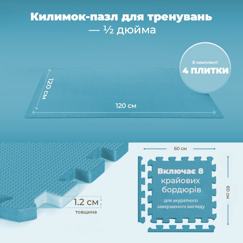 Мат-пазл (ластівчин хвіст) PowerPlay PP_4414 EVA Puzzle Mat 120x120x1.2 cм Блакитний