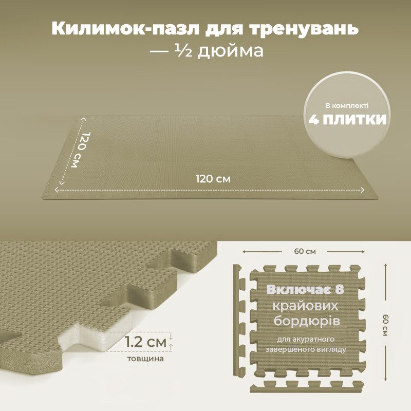 Мат-пазл (ластівчин хвіст) PowerPlay PP_4414 EVA Puzzle Mat 120x120x1.2 cм Оливковий
